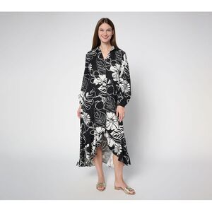 Peace Love World Women's Petite Dress PM Boheme Linen Blend Button Black A691381